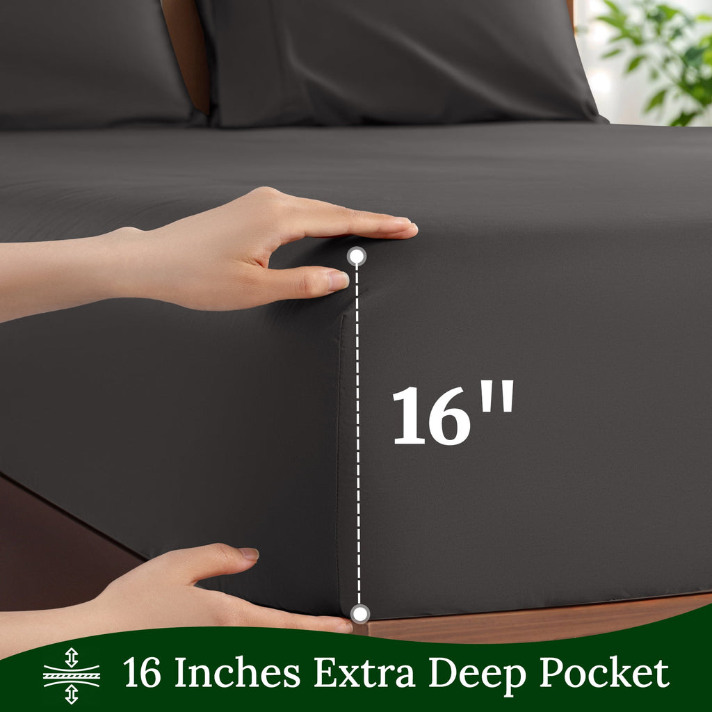SONORO KATE 100% Cotton Bed Sheets Set, 1000 Thread Count 4 Piece Luxury Soft Sheets Set with 16" Deep Pocket, Queen, Dark Gray