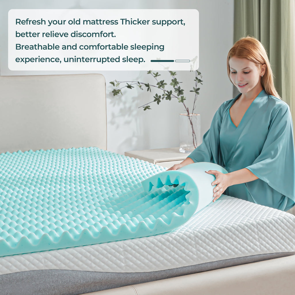 BDEUS 2 inch Gel Cooling Memory Foam Mattress Topper, Memory Foam Egg Crate Mattress Topper, CertiPUR-US Certified, Twin Size