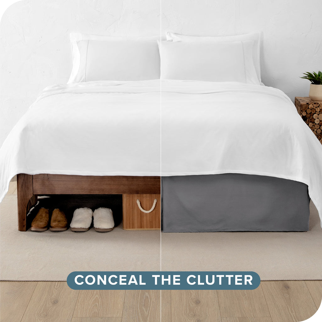 Bare Home Double Brushed Bed Skirt - Premium 1800 Collection - 15-inch Drop - Queen, Gray