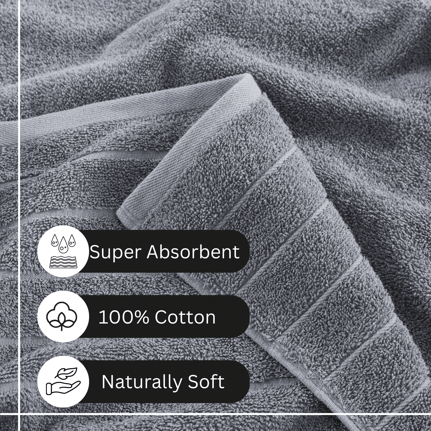 Casa Platino 12 Piece Bath Towels Set - 4 Large Bath Towels, 4 Hand Towels & 4 Washcloths - Soft Absorbent Cotton Towels for Bathroom - Cool Grey