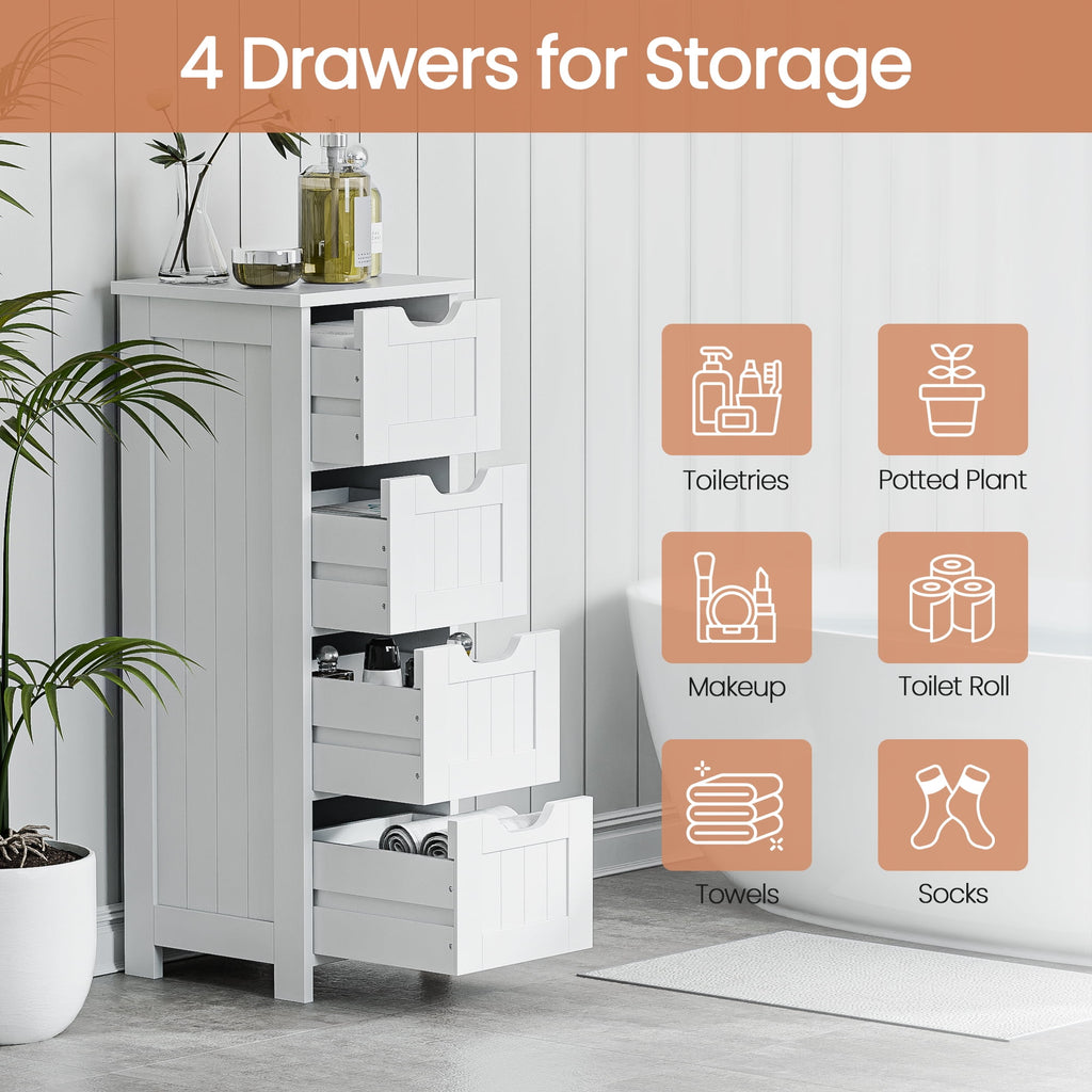 ZENY Bathroom Floor Cabinet Attractive Wooden Side Storage Organizer with 4 Drawers, White
