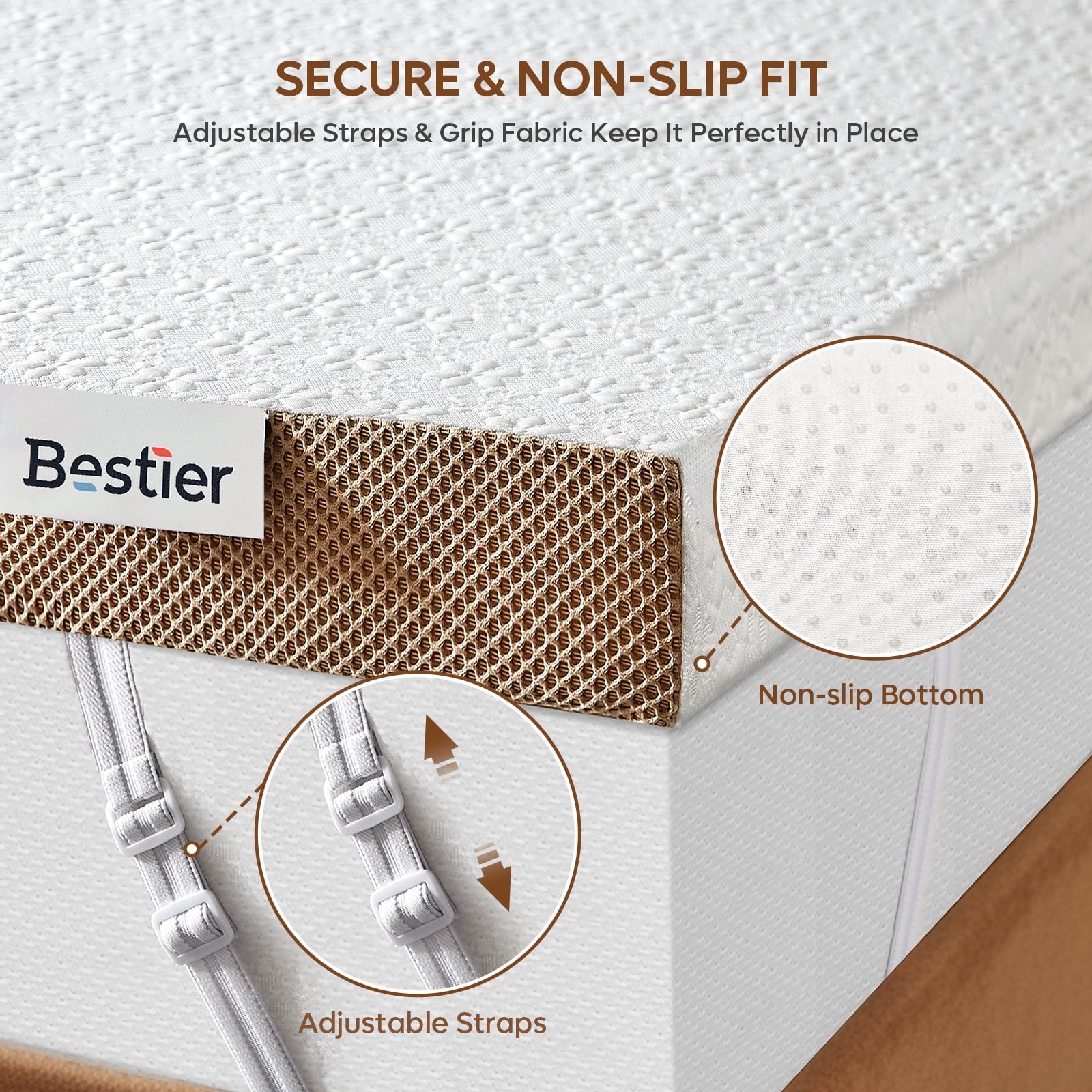 4" Queen Mattress Topper with Removable Fitted Cover | Ice Cooling Silk Fabric | Bestier High-Density Gel Memory Foam Bed Topper