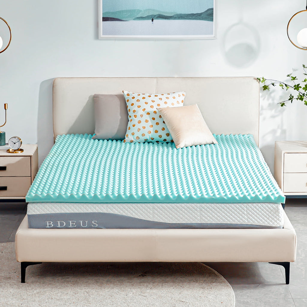 BDEUS 2 inch Gel Cooling Memory Foam Mattress Topper, Memory Foam Egg Crate Mattress Topper, CertiPUR-US Certified, Twin Size