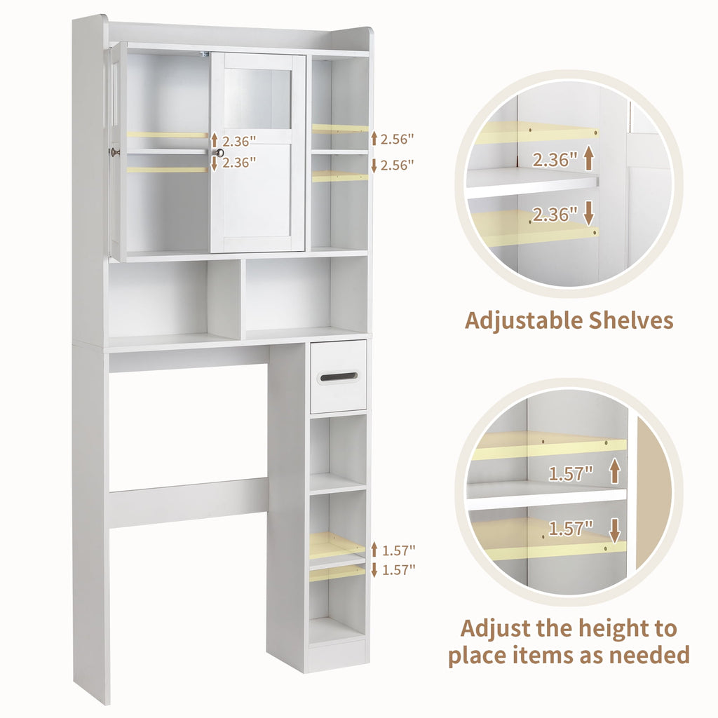 Zimtown Over the Toilet Bathroom Storage Cabinet with 2 Doors and 3 Storage Shelves& Side Storage, White