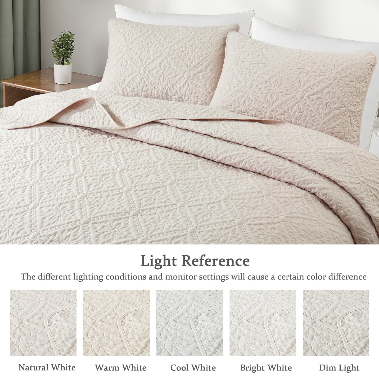 Exclusivo Mezcla King Quilt Bedding Set, Lightweight Soft Bedspreads Coverlets with 2 Pillow Shams, Modern Brich Beige Oversized Quilts King Size for All Seasons