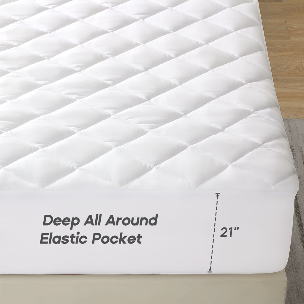 Sonive Mattress Pad Protector, Ultra-Soft, Deep Pocket, Breathable, Cozy&Fluffy (White, Queen)