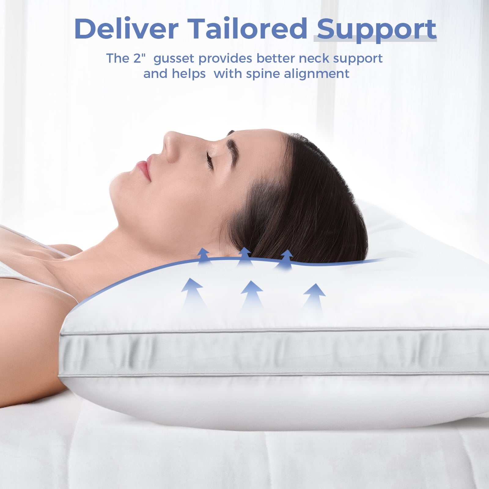 COOKEY Bed Pillows Queen Size Set of 2, Luxury Hotel Quality,Fluffy and Supportive Gusseted Bed Pillows for Side, Back, or Stomach Sleepers,20''x 30''