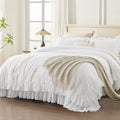 ANGENIA Queen Comforter Set White - 3 Pieces Soft Fluffy Ruffle Bedding Comforter Sets for Queen Bed, All Season Farmhouse Lightweight Microfiber Down Alternative Bed Set