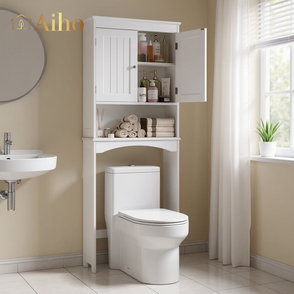 Aiho Over The Toilet Storage Cabinet, Bathroom Shelf Over Toilet, Bathroom Storage Cabinet Organizer - White
