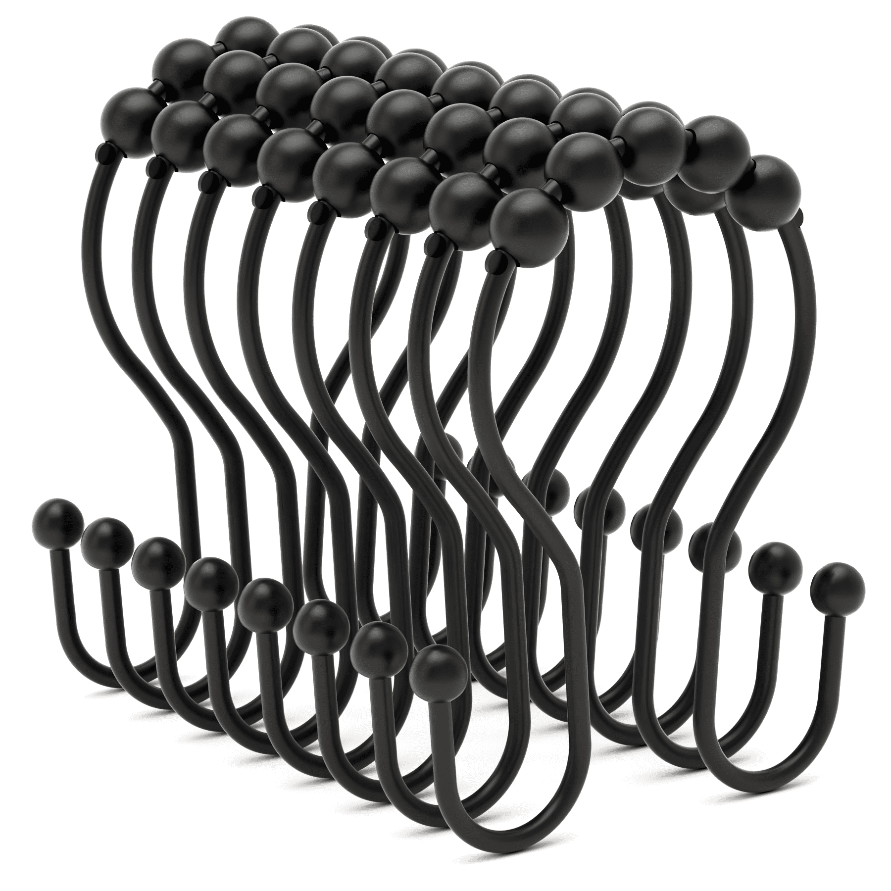 AmazerBath Shower Curtain Hooks Shower Curtain Rings Rust Proof Black Shower Curtain Hooks Balanced Smooth Glide Double Shower Curtain Hooks, Shower Hooks for Shower Curtain 12 Pcs