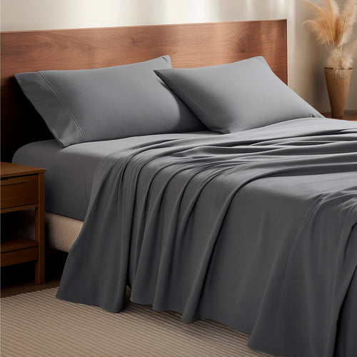 Bare Home Luxury 100% Cotton Flannel Queen Sheet Set, Deep Pocket, 4-Piece, Gray