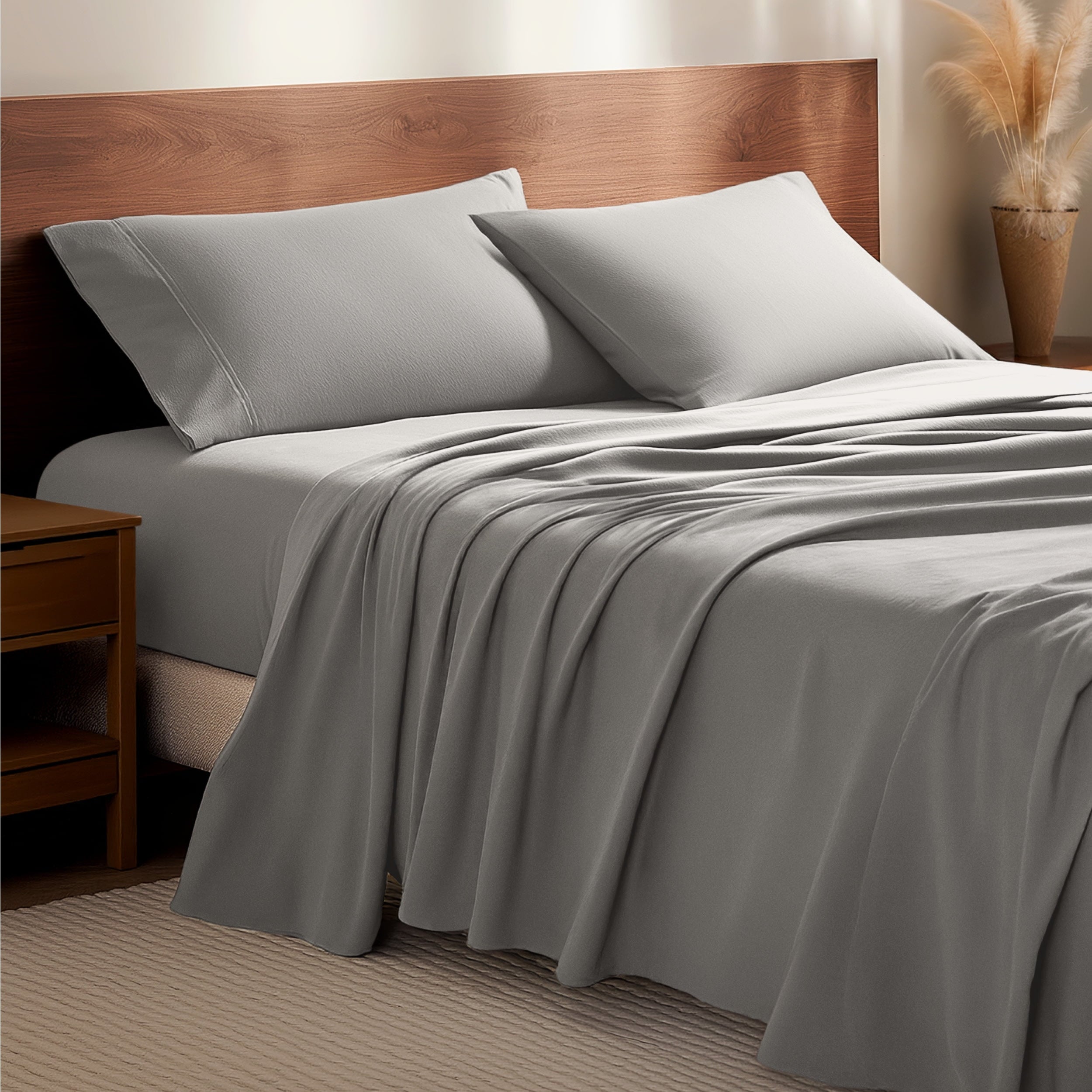 Bare Home Luxury 100% Cotton Flannel Queen Sheet Set, Deep Pocket, 4-Piece, Gray