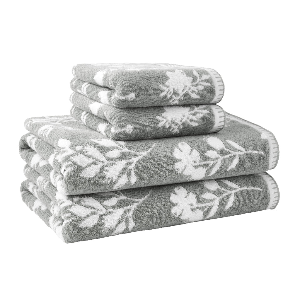 Beautiful by Drew Barrymore 4-Piece Floral Bath Towel Set, 100% Cotton, Sage Green