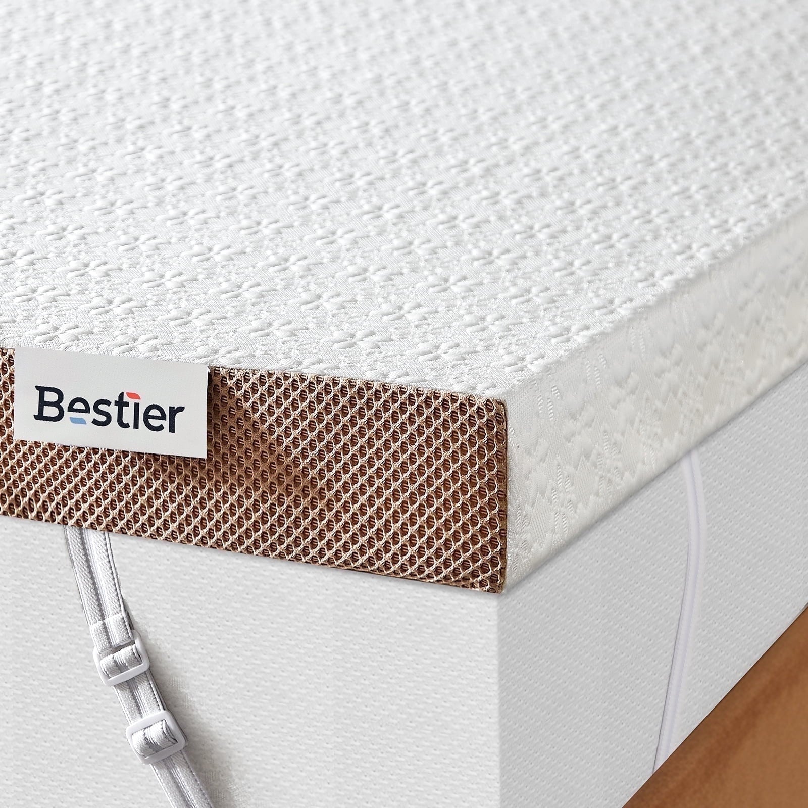 4" Queen Mattress Topper with Removable Fitted Cover | Ice Cooling Silk Fabric | Bestier High-Density Gel Memory Foam Bed Topper