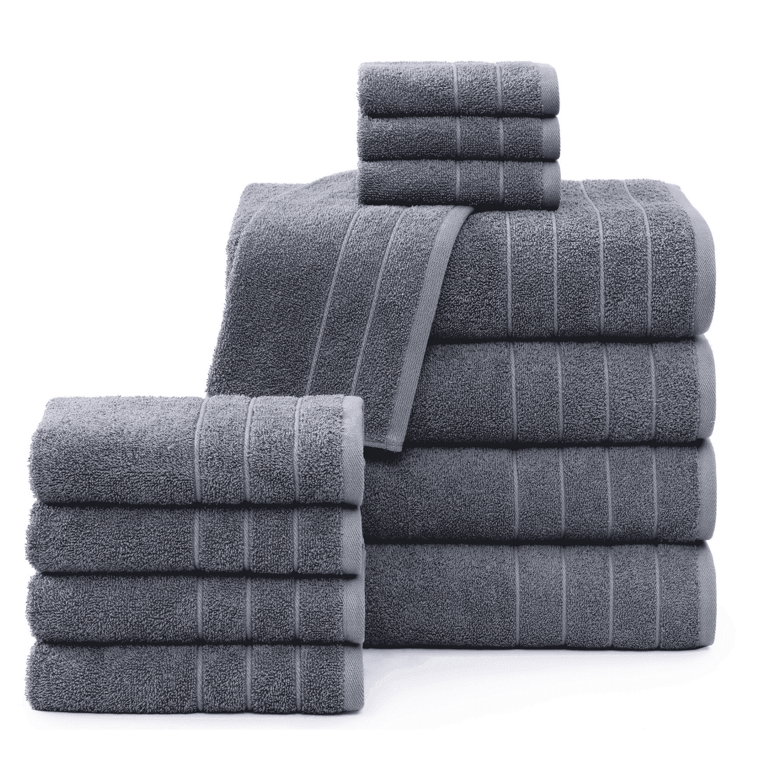 Casa Platino 12 Piece Bath Towels Set - 4 Large Bath Towels, 4 Hand Towels & 4 Washcloths - Soft Absorbent Cotton Towels for Bathroom - Cool Grey