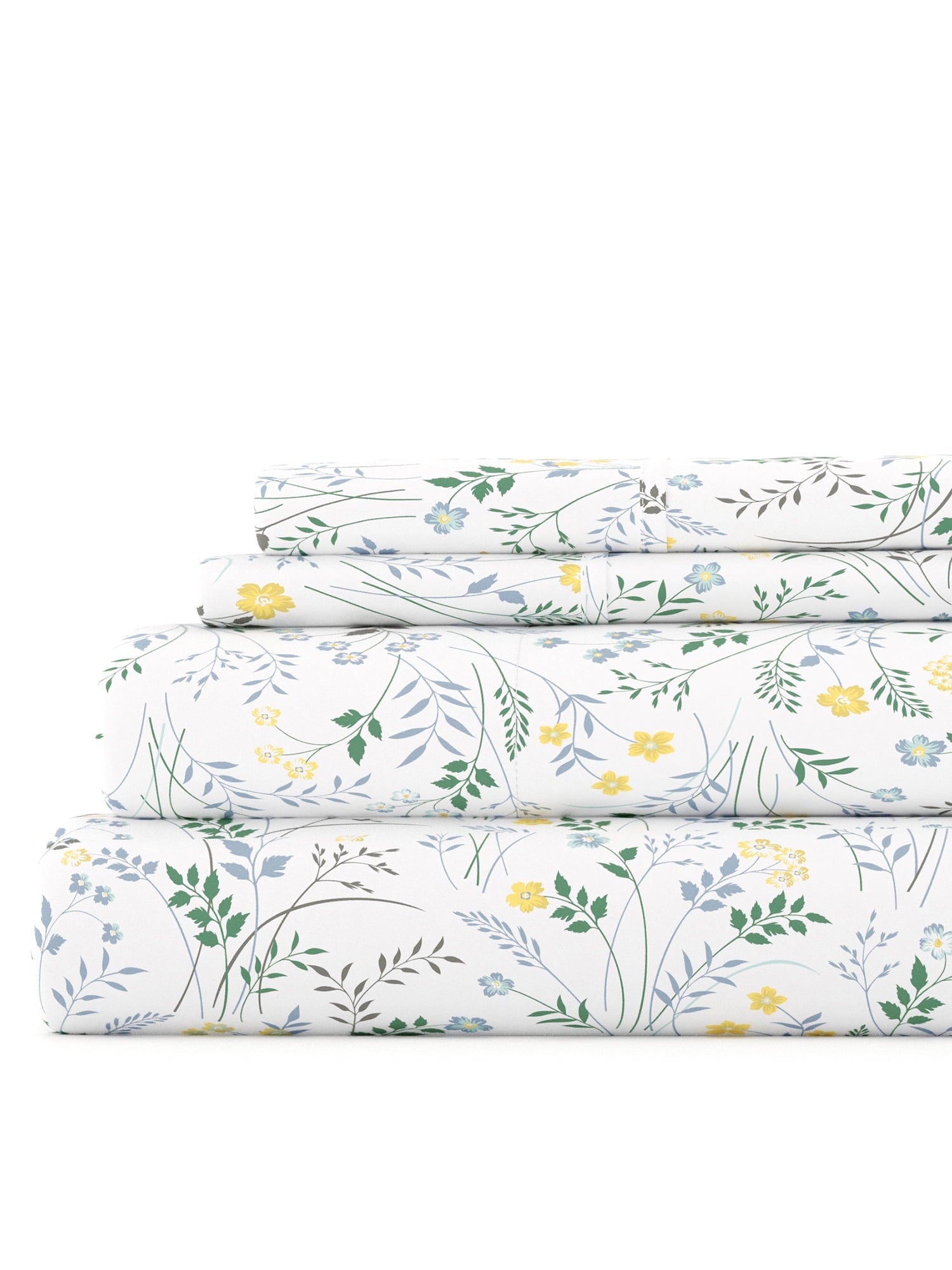 Ultra Soft & Breathable Wrinkle Free Bed Sheets Set - Floral Print Adult - Light Gray Floral Prints with Deep Pockets for King, Queen, Full, & Twins
