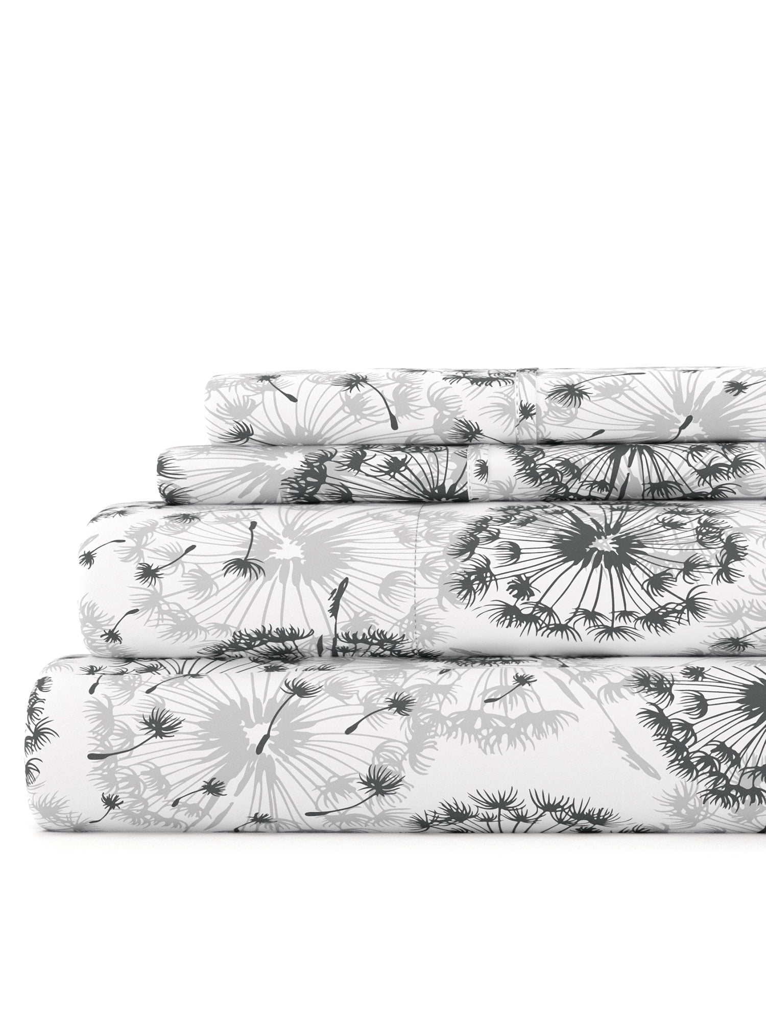 Ultra Soft & Breathable Wrinkle Free Bed Sheets Set - Floral Print Adult - Light Gray Floral Prints with Deep Pockets for King, Queen, Full, & Twins
