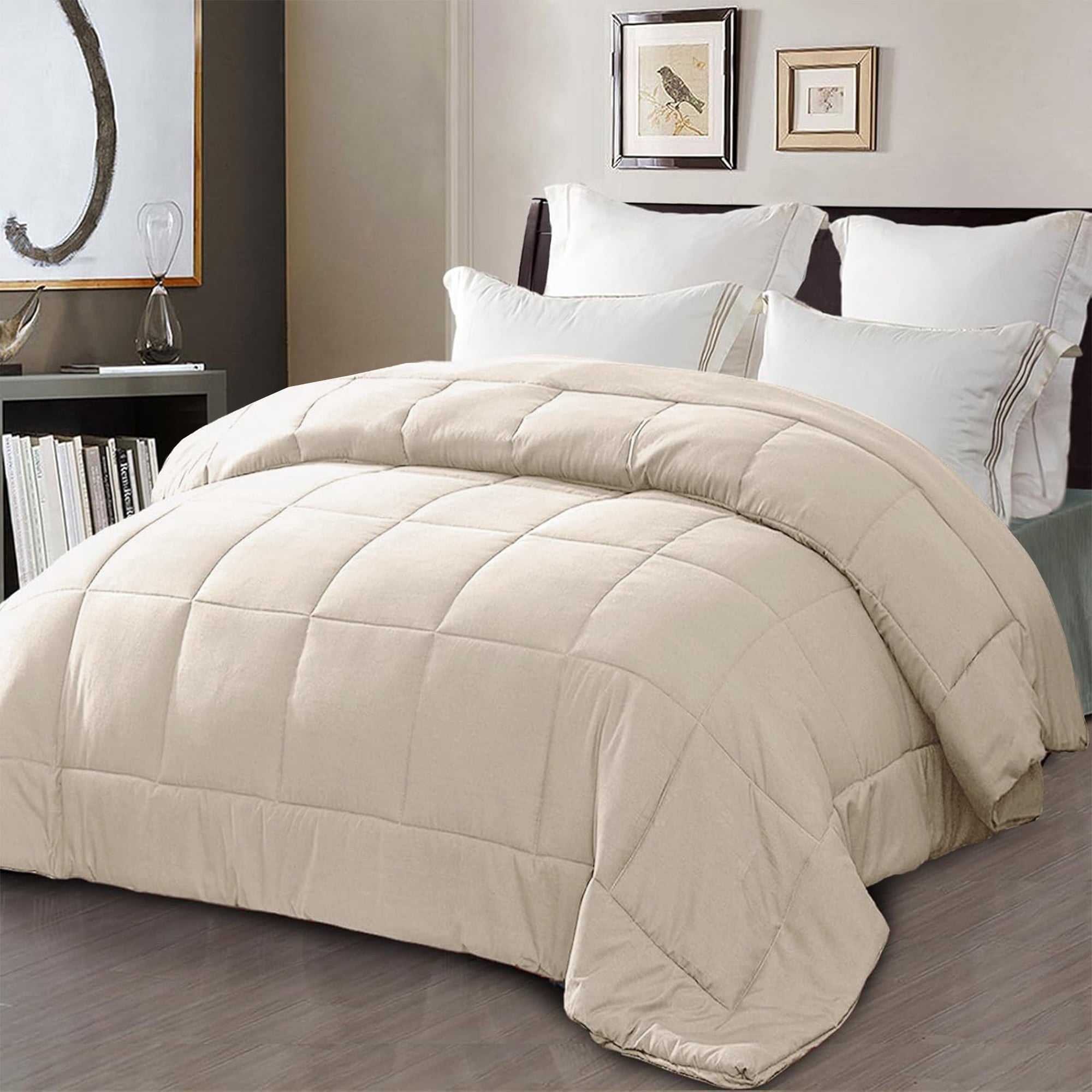 Exclusivo Mezcla Queen Comforter Set White, 3-Piece Solid Comforter Duvet Insert with Corner Tabs, Lightweight Bedding Down Alternative Comforter for All Seasons