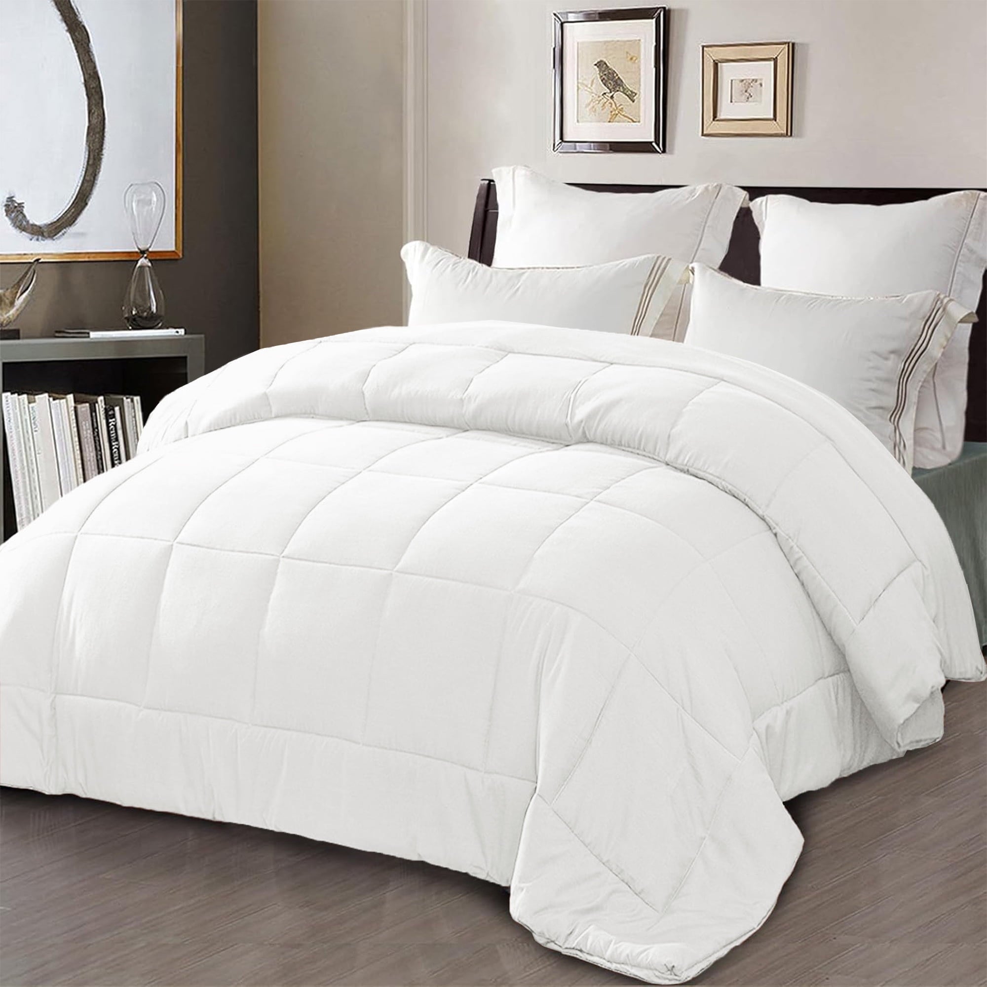 Exclusivo Mezcla Queen Comforter Set White, 3-Piece Solid Comforter Duvet Insert with Corner Tabs, Lightweight Bedding Down Alternative Comforter for All Seasons