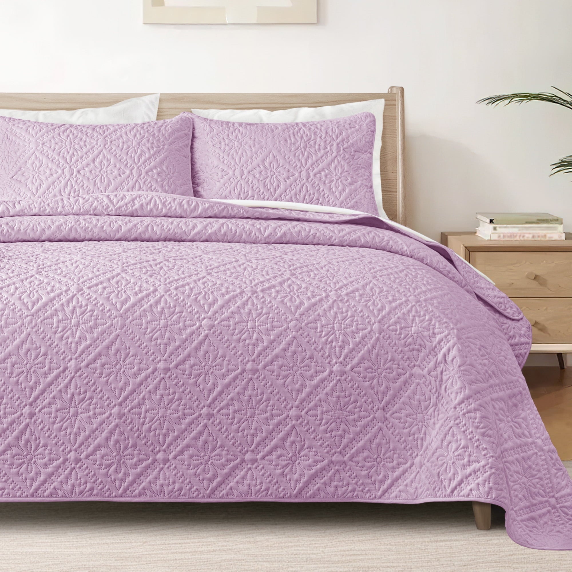 Exclusivo Mezcla King Quilt Bedding Set, Lightweight Soft Bedspreads Coverlets with 2 Pillow Shams, Modern Brich Beige Oversized Quilts King Size for All Seasons