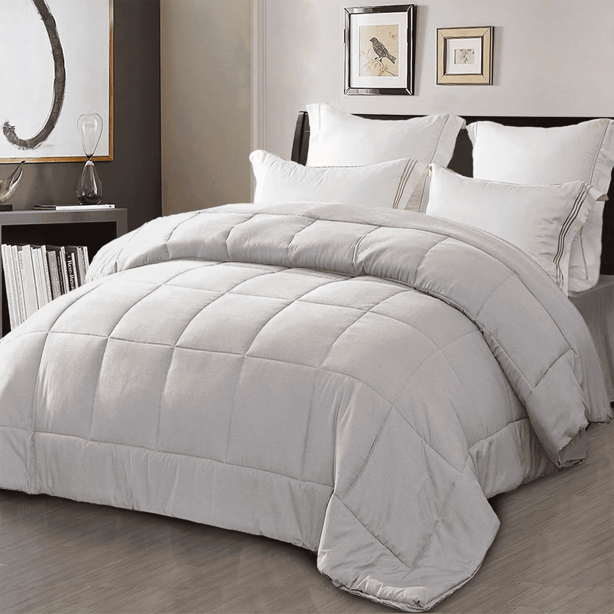 Exclusivo Mezcla Queen Comforter Set White, 3-Piece Solid Comforter Duvet Insert with Corner Tabs, Lightweight Bedding Down Alternative Comforter for All Seasons