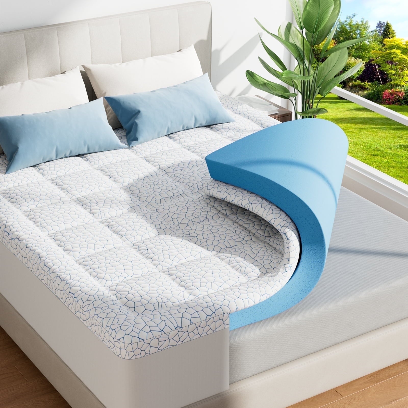 Fapo Dual Layer 4-Inch Memory Foam Mattress Topper, Including 2" Memory Foam and 6" Soft Breathable Quilted Pillow Top Mattress Pad, Queen Size