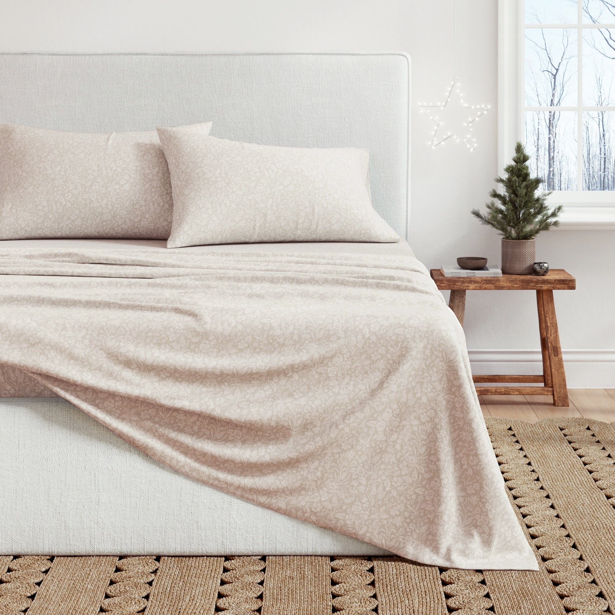 Great Bay Home 4-Piece 100% Turkish Cotton Flannel Sheet Set, Queen, Quiet Garden