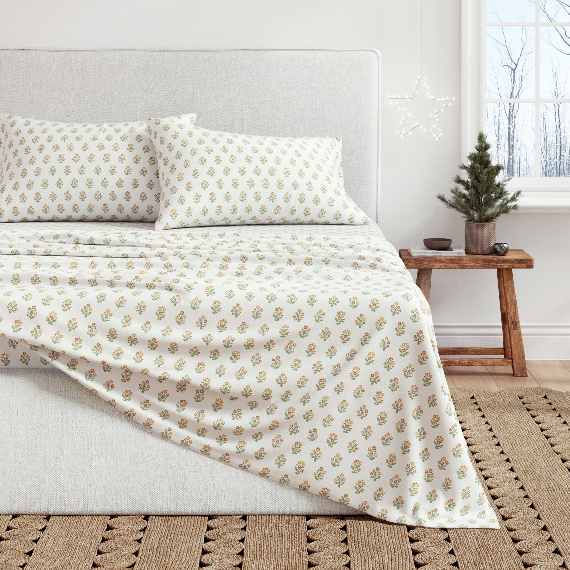 Great Bay Home 4-Piece 100% Turkish Cotton Flannel Sheet Set, Queen, Quiet Garden