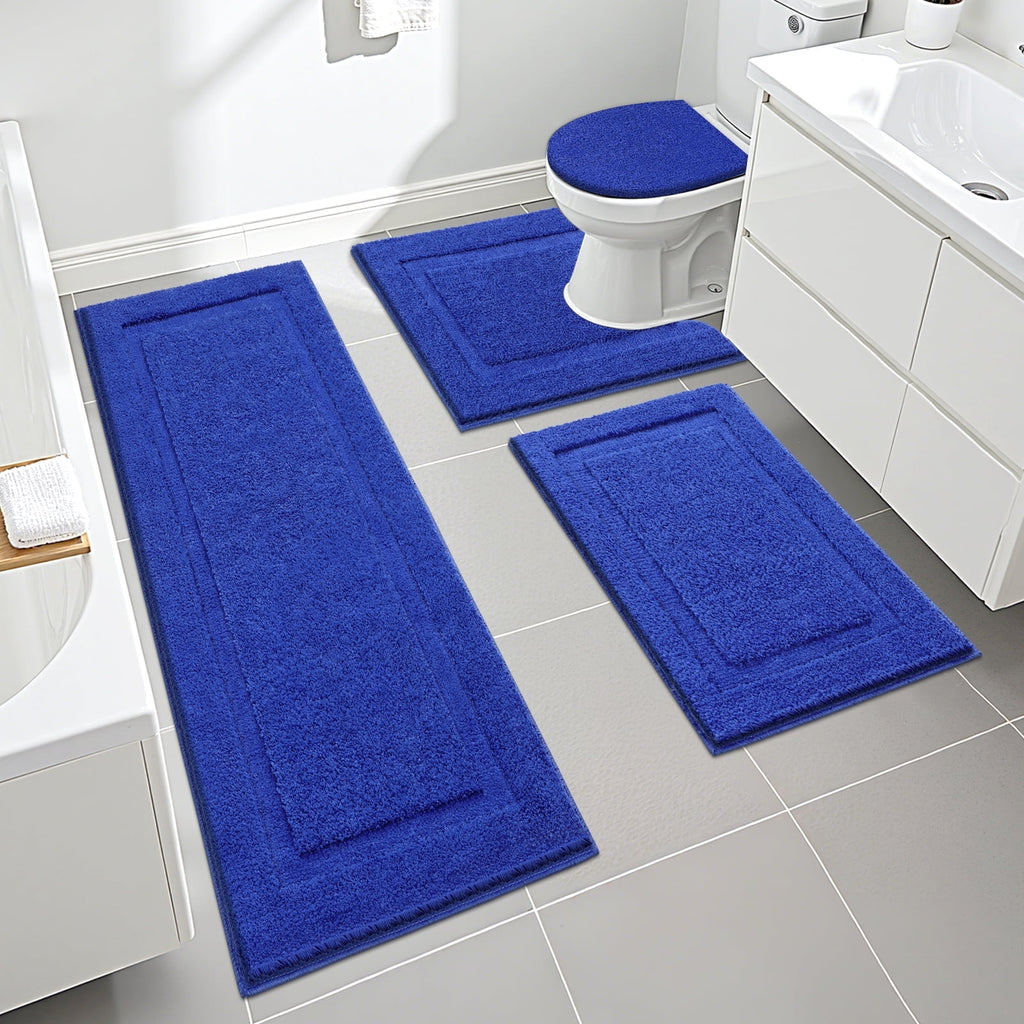 Ileading Bathroom Rugs Sets 4 Piece Plush Shaggy Microfiber Bath Rug with U-Shaped Contour Toilet Mat