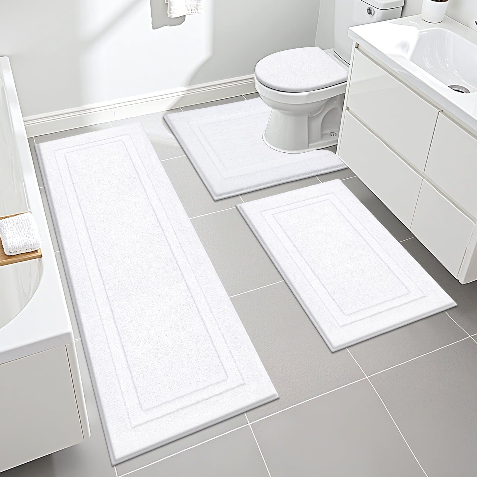 Ileading Bathroom Rugs Sets 4 Piece Plush Shaggy Microfiber Bath Rug with U-Shaped Contour Toilet Mat