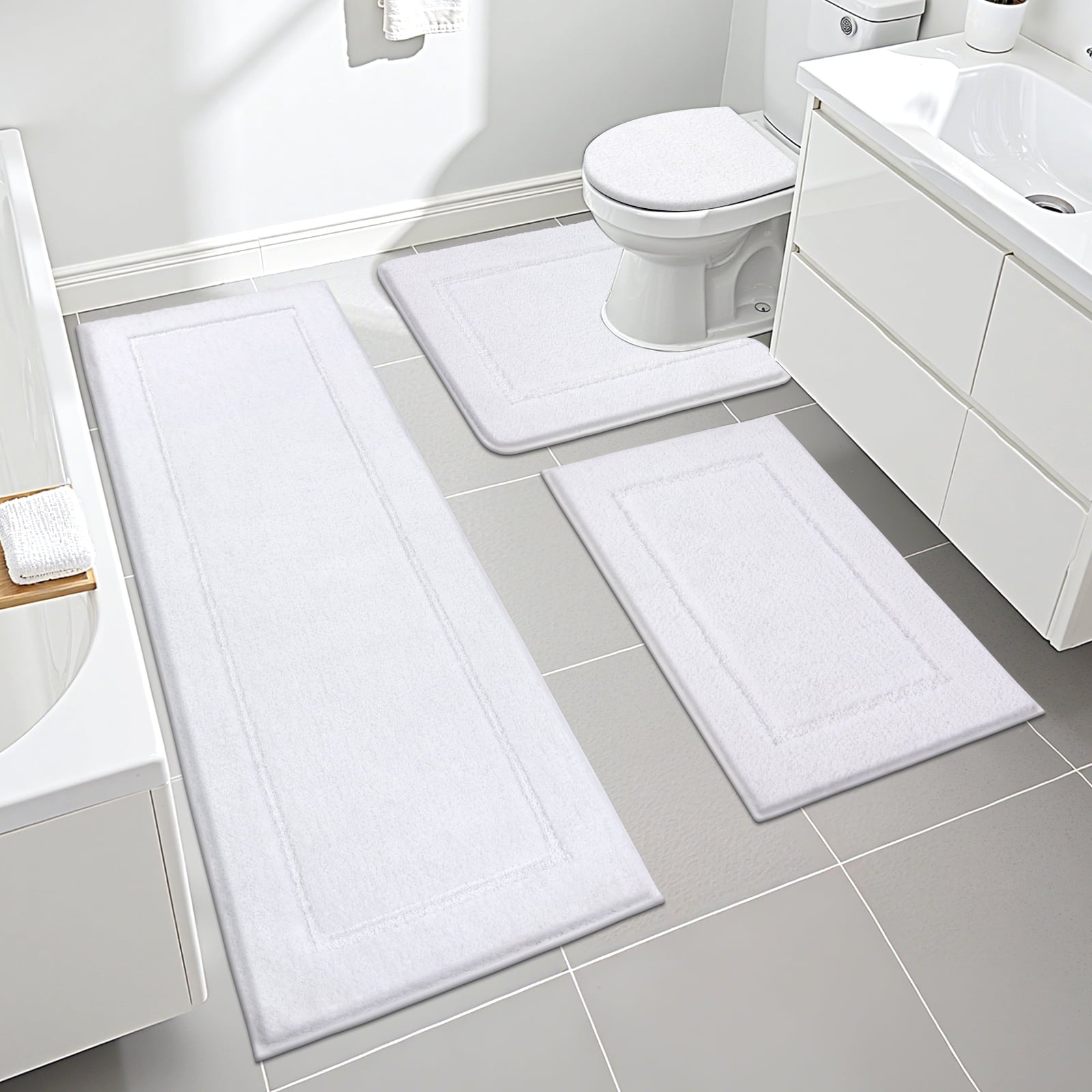 Ileading Bathroom Rugs Sets 4 Piece Plush Shaggy Microfiber Bath Rug with U-Shaped Contour Toilet Mat