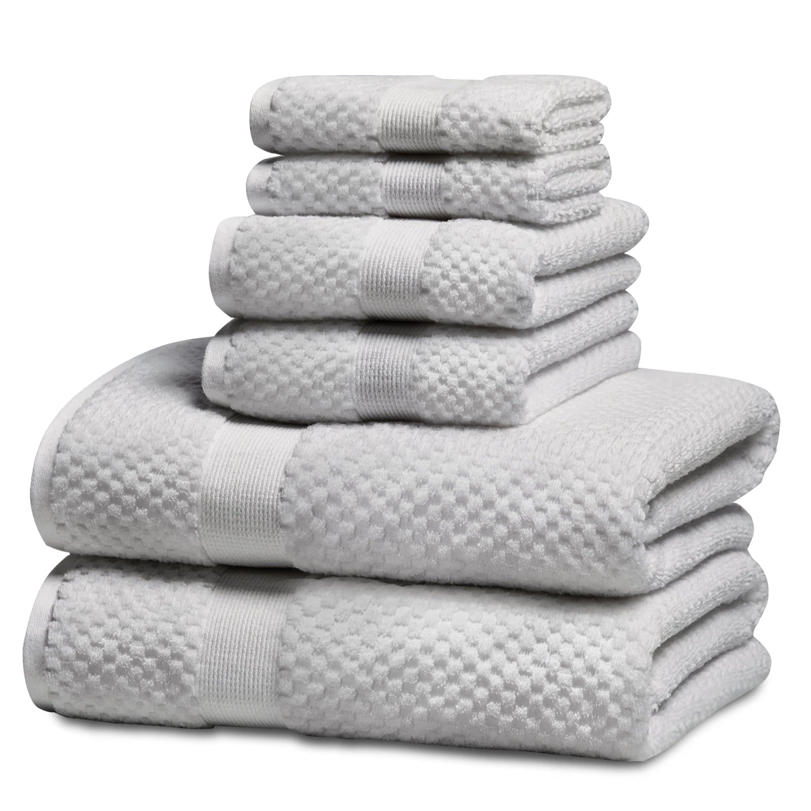 Kingrest 100% Cotton Bath Towel Sets of 6 Pieces, 2 Bath Towels 2 Hand Towels 2 Washcloths, Highly Absorbent Towels for Bathroom, Gym, Hotel