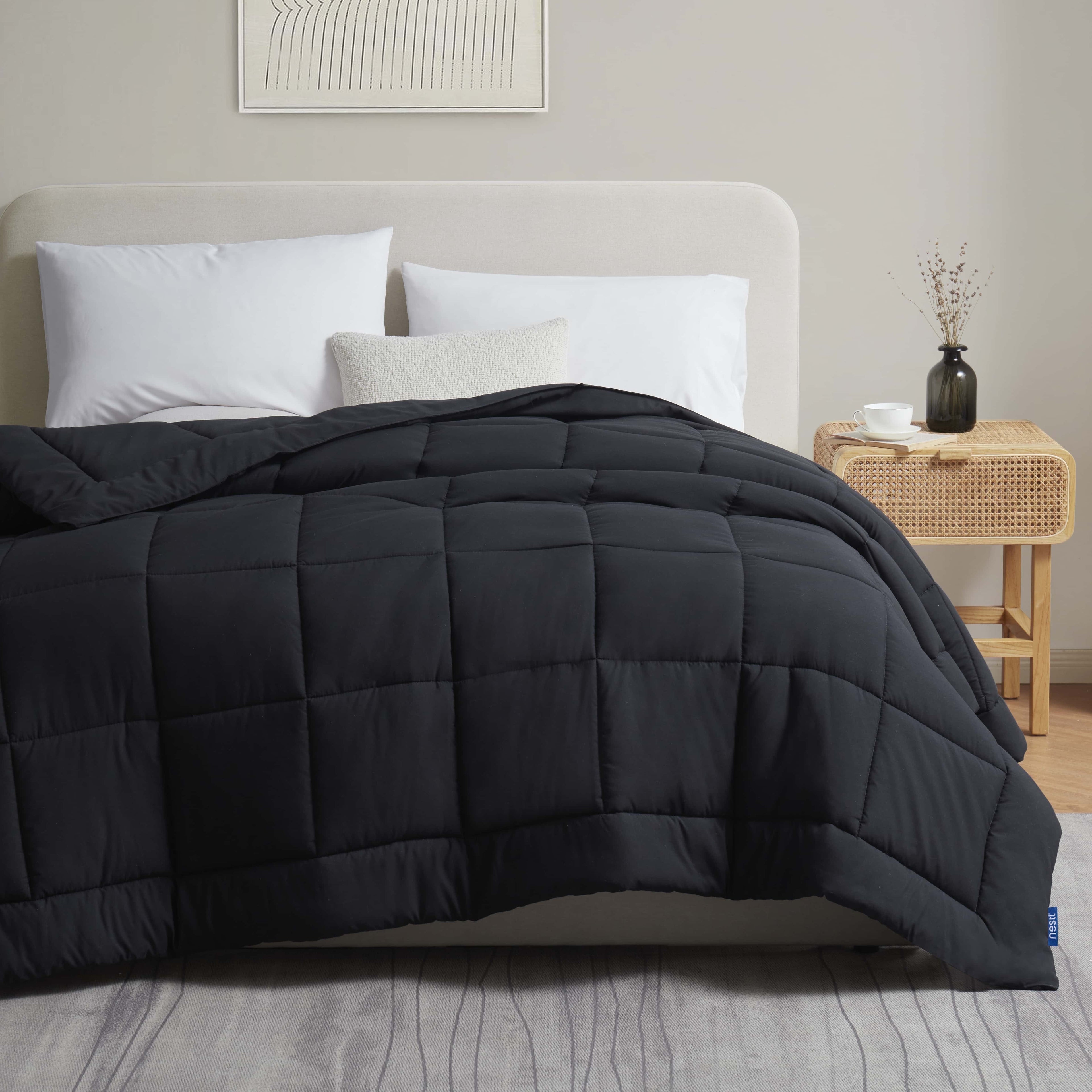 Nestl Gray Comforter, Quilted Down Alternative Bedding Duvet Insert, Queen