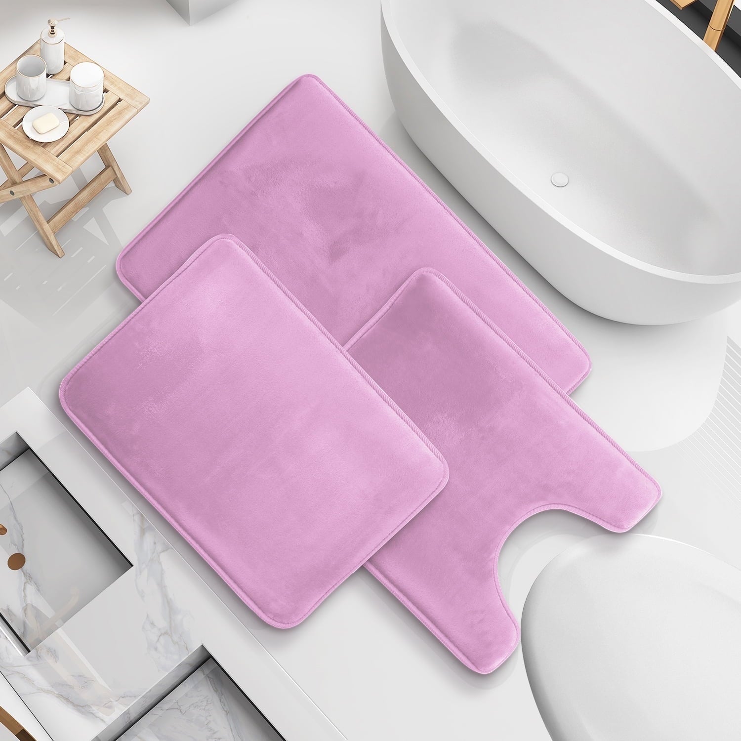 Nestl Set of 3 Absorbent Memory Foam Bath Mat Bathroom Rugs, Gray, Large 20"x32", Small 17"x24", Contour 24"x20"