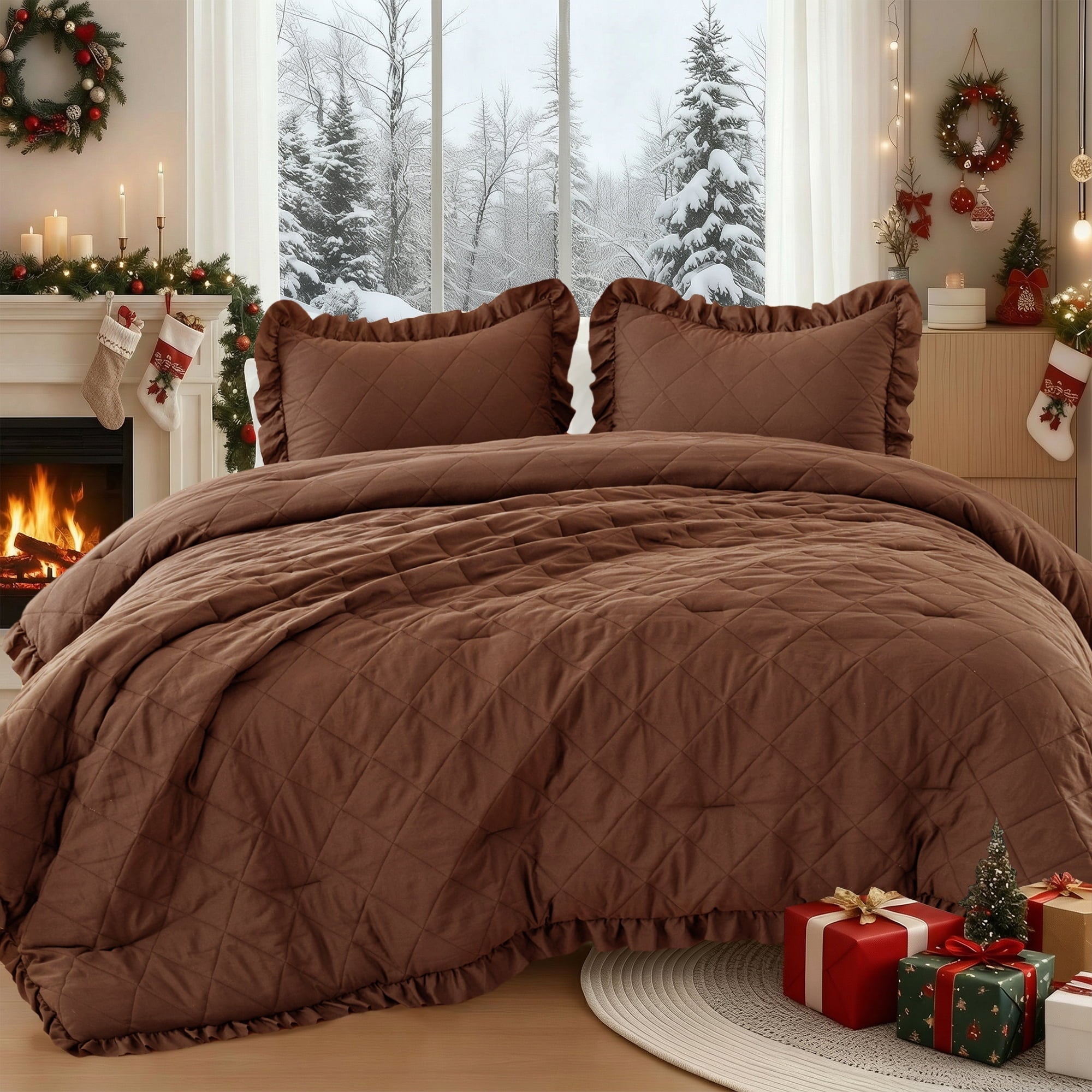 Regency Heights Twin/Twin XL Comforter Set Ivory, 2 Pieces Quilted Ruffle Comforters Twin/Twin XL Size, Solid Bedding Comforters Sets, Gift for Women