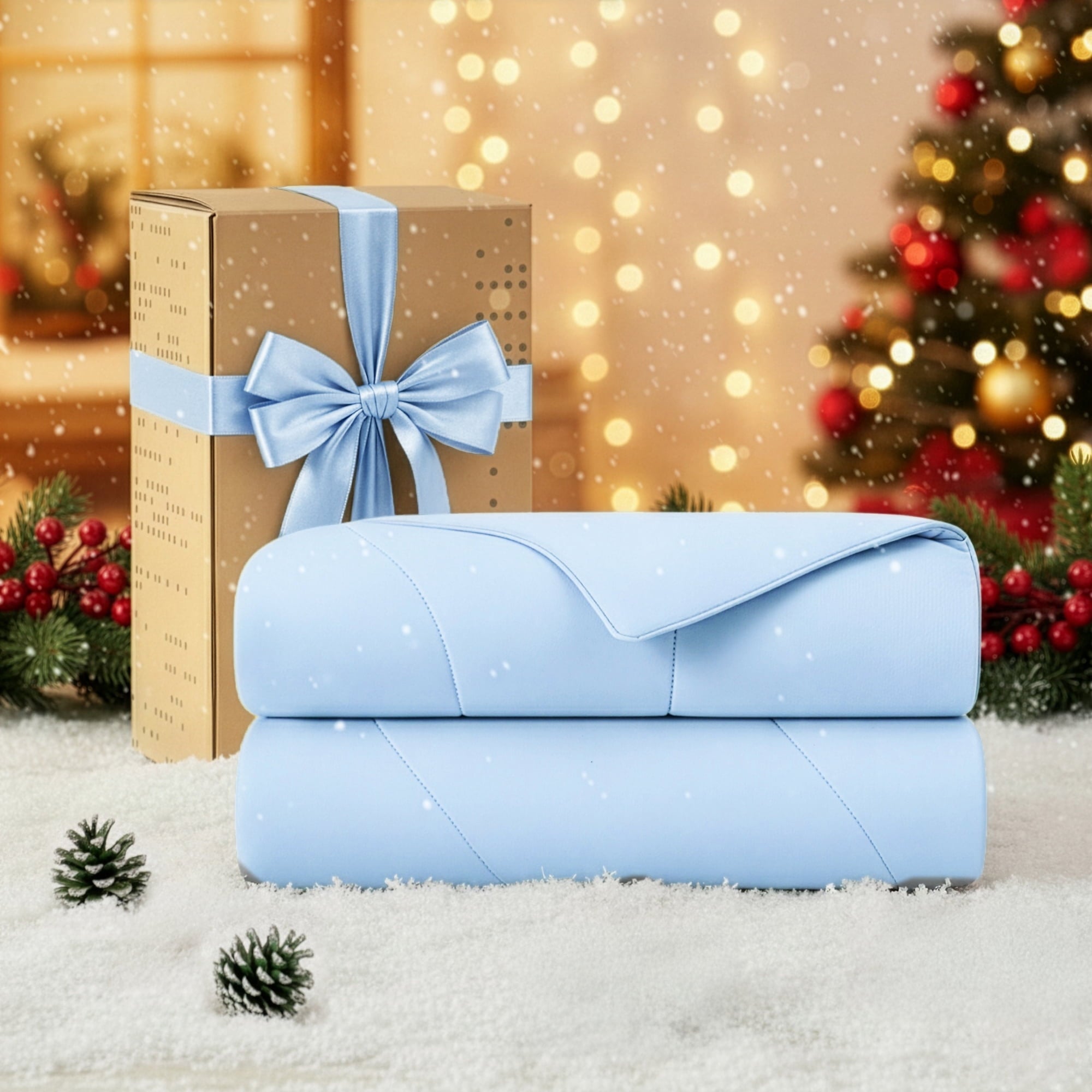 Regency Heights Full/Queen Cooling Comforter, Silky Soft Lightweight All-Season Blanket, Ice Blue