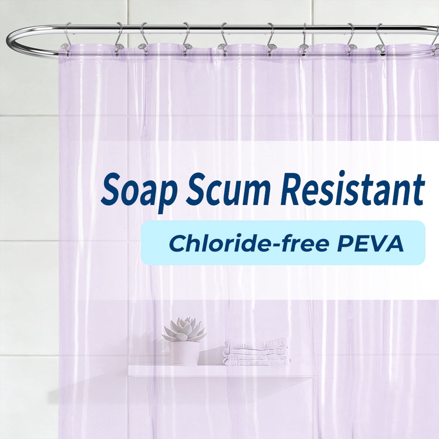 Yiannan Clear PEVA Shower Curtain Liner, Rustproof Grommets, Waterproof, 3 Magnets，71x72