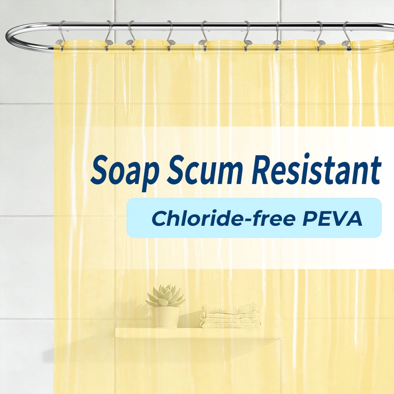 Yiannan Clear PEVA Shower Curtain Liner, Rustproof Grommets, Waterproof, 3 Magnets，71x72