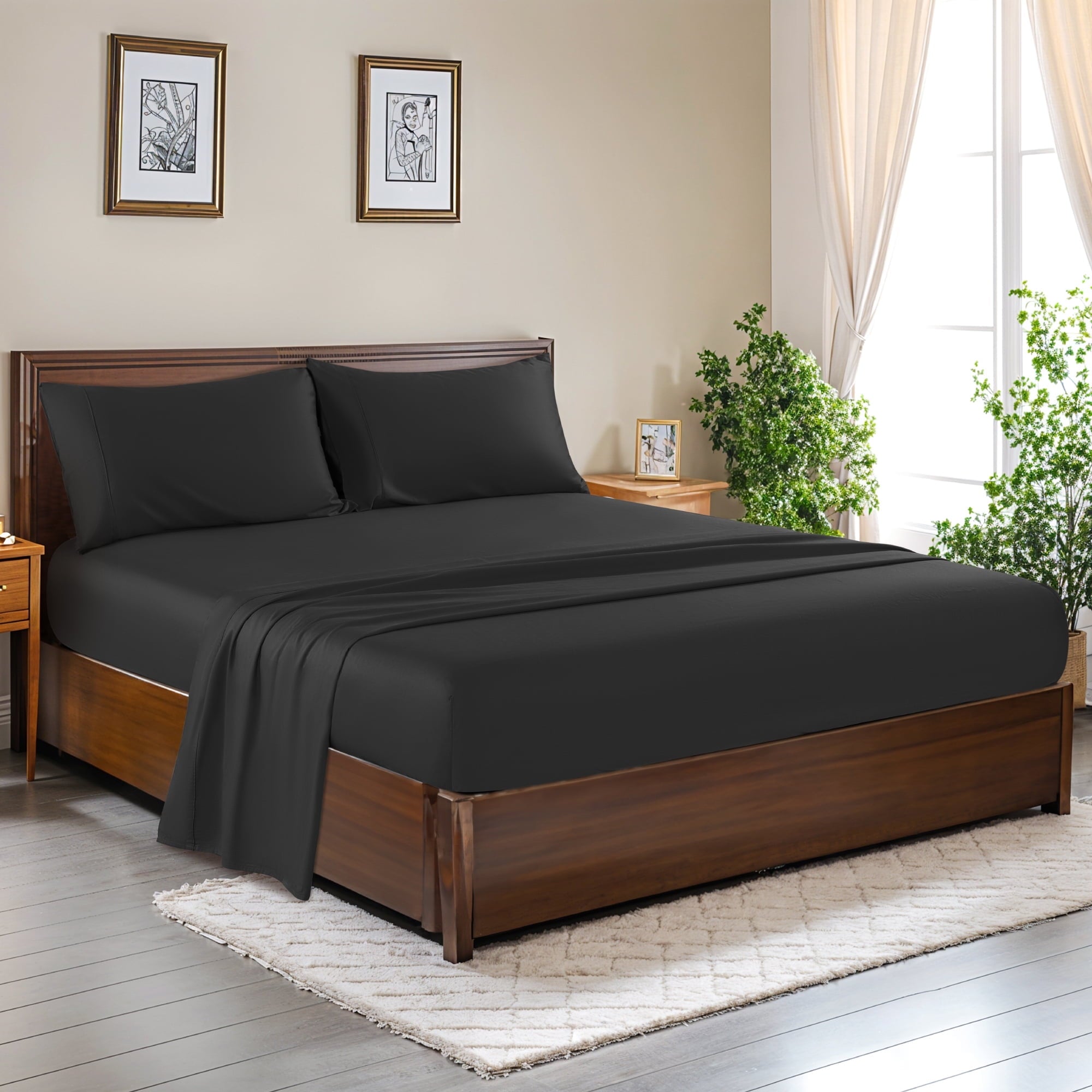 SONORO KATE 100% Cotton Bed Sheets Set, 1000 Thread Count 4 Piece Luxury Soft Sheets Set with 16" Deep Pocket, Queen, Dark Gray