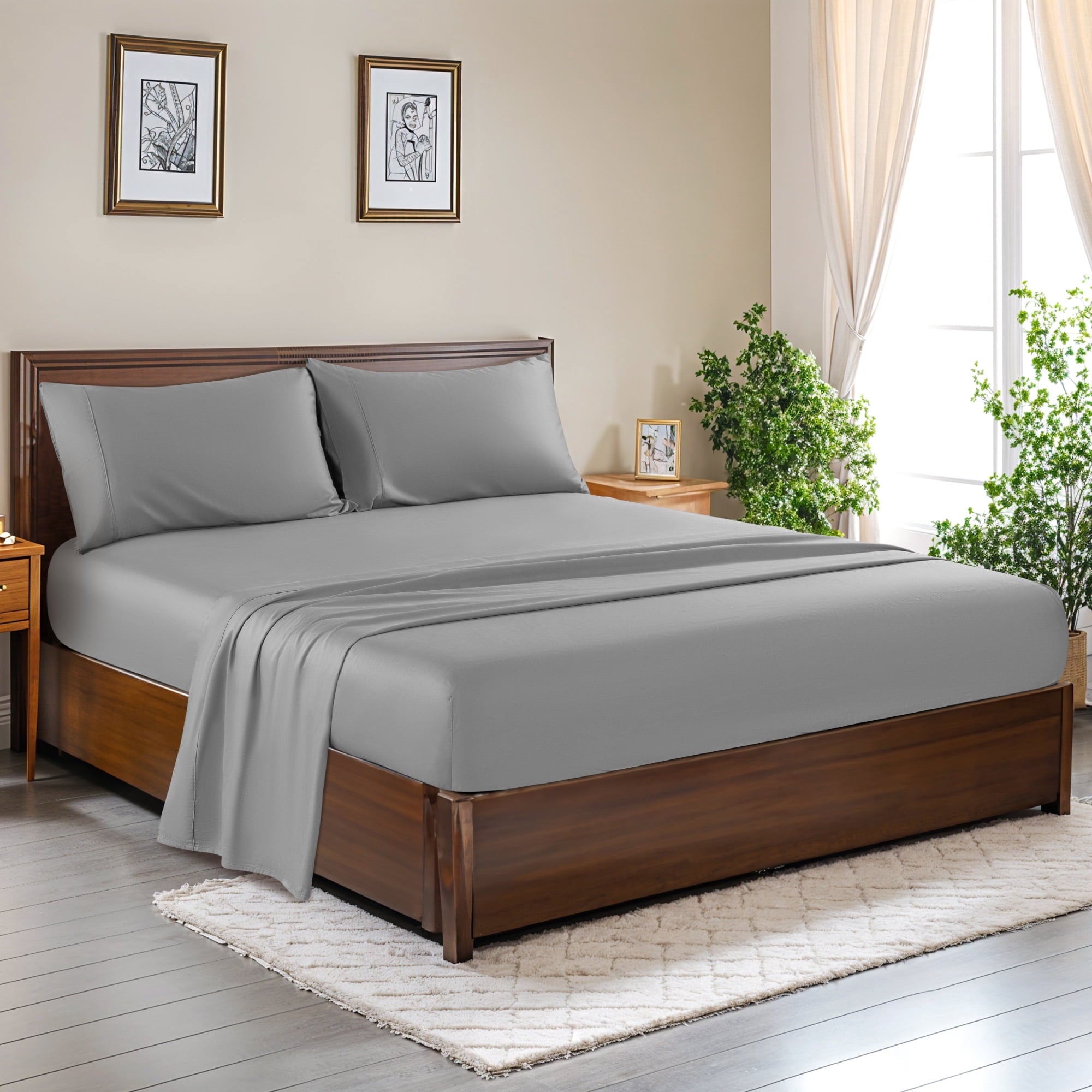 SONORO KATE 100% Cotton Bed Sheets Set, 1000 Thread Count 4 Piece Luxury Soft Sheets Set with 16" Deep Pocket, Queen, Dark Gray