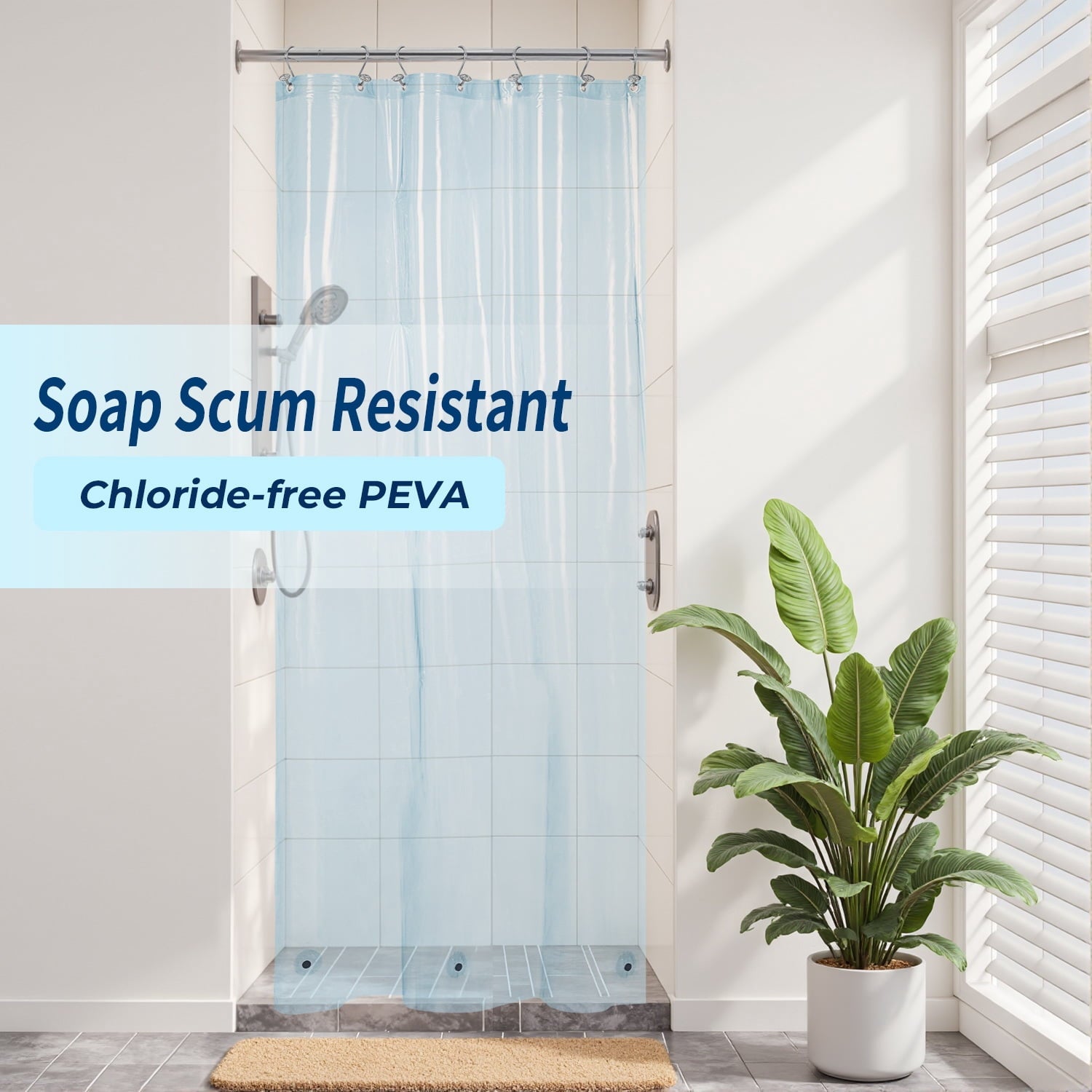 Yiannan Clear PEVA Shower Curtain Liner, Rustproof Grommets, Waterproof, 3 Magnets，71x72