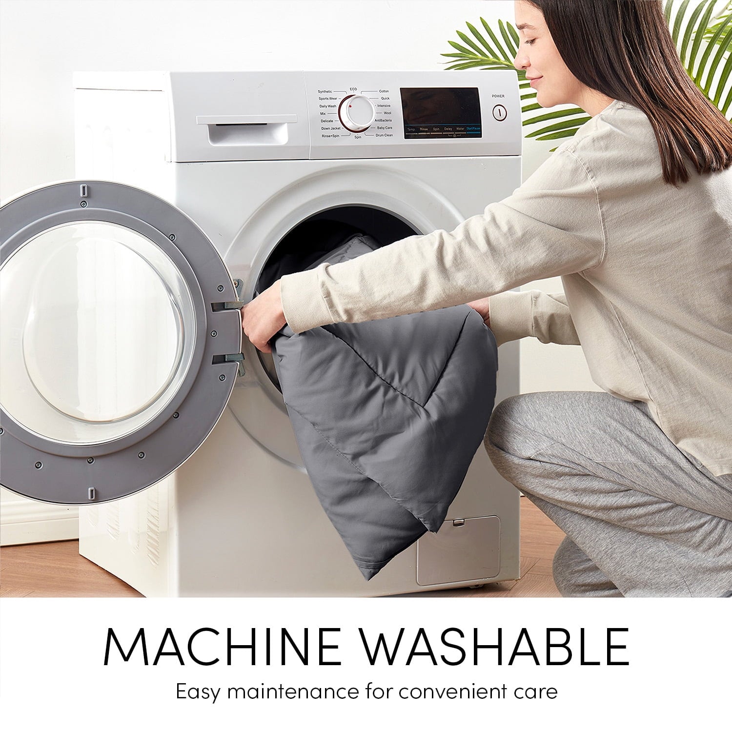 Nestl Gray Comforter, Quilted Down Alternative Bedding Duvet Insert, Queen