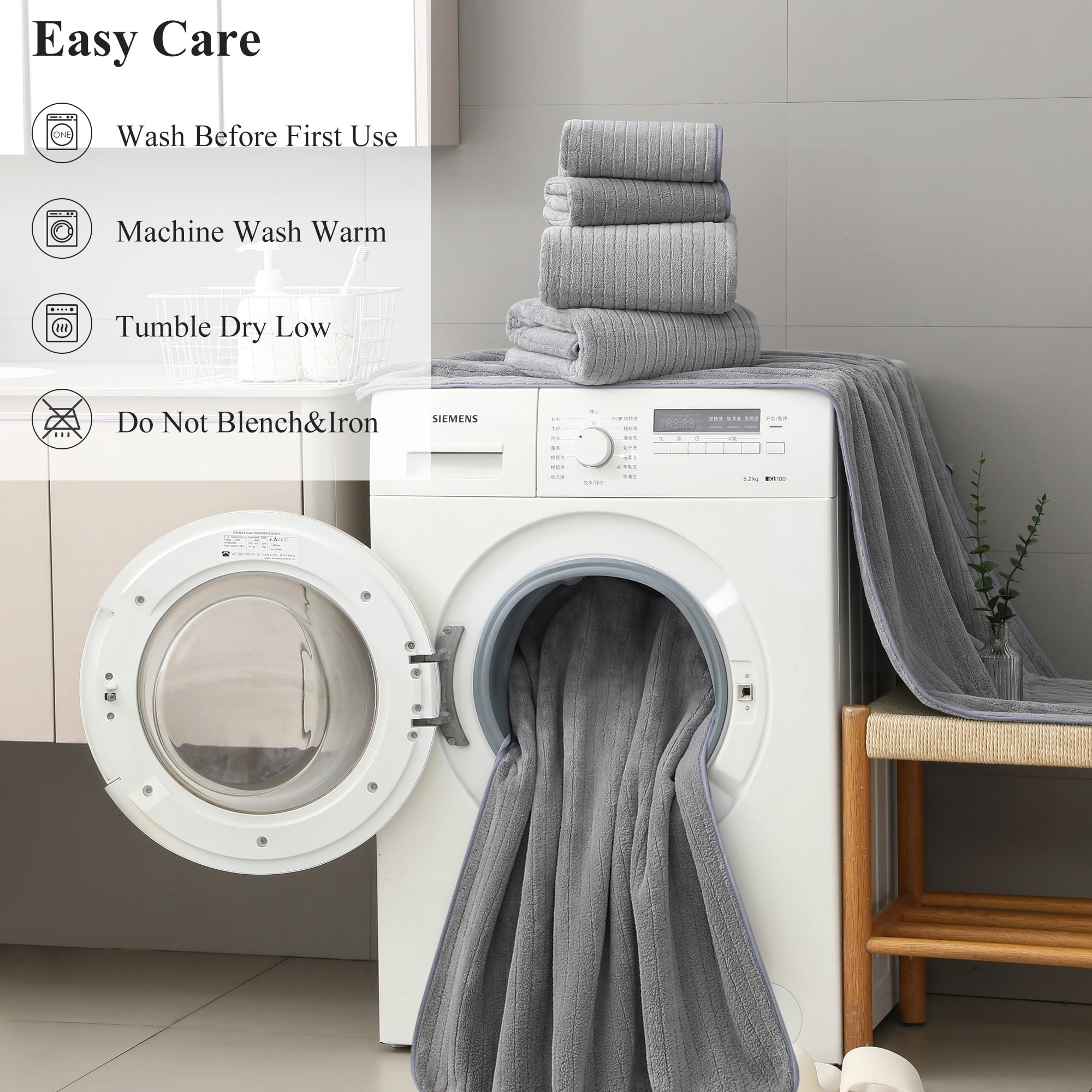 Jessy Home 12 Piece Dark Gray Bath Towel Set for Bathroom-4 Bath Towels,4 Hand Towels,4 Washcloths Soft and Plush Highly Absorbent Towel for Hotel & Spa