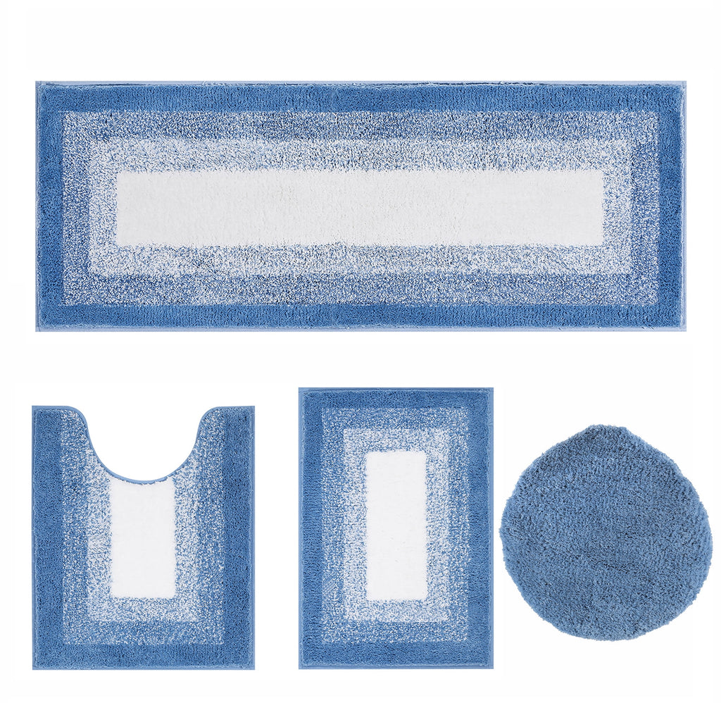 Ileading Bathroom Rugs Sets 4 Piece Plush Shaggy Microfiber Bath Rug with U-Shaped Contour Toilet Mat