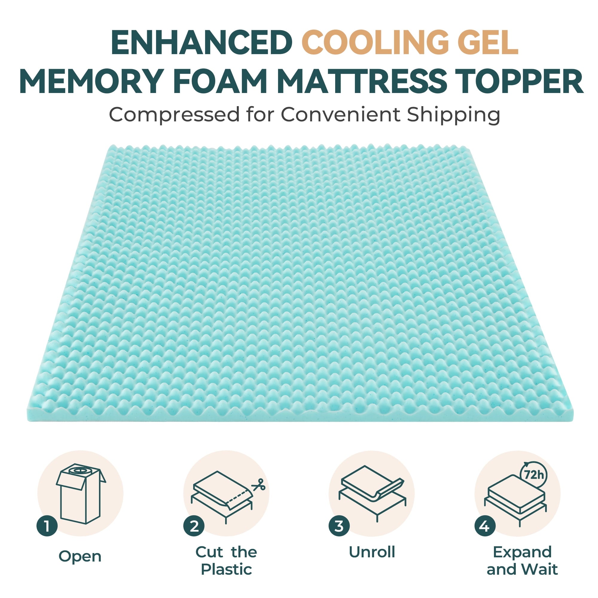 BDEUS 2 inch Gel Cooling Memory Foam Mattress Topper, Memory Foam Egg Crate Mattress Topper, CertiPUR-US Certified, Twin Size