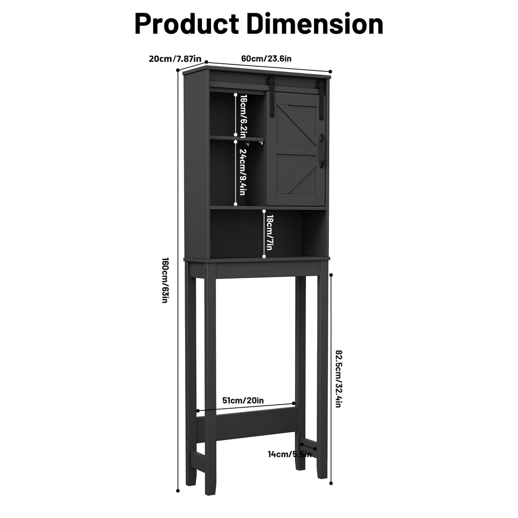 Over the Toilet Storage Cabinet, Rustic Storage Cabinet Over Toilet with Sliding Barn Door & Adjustable Shelves, Farmhouse Space Saver Organizer for Bathroom,Living Room, Black