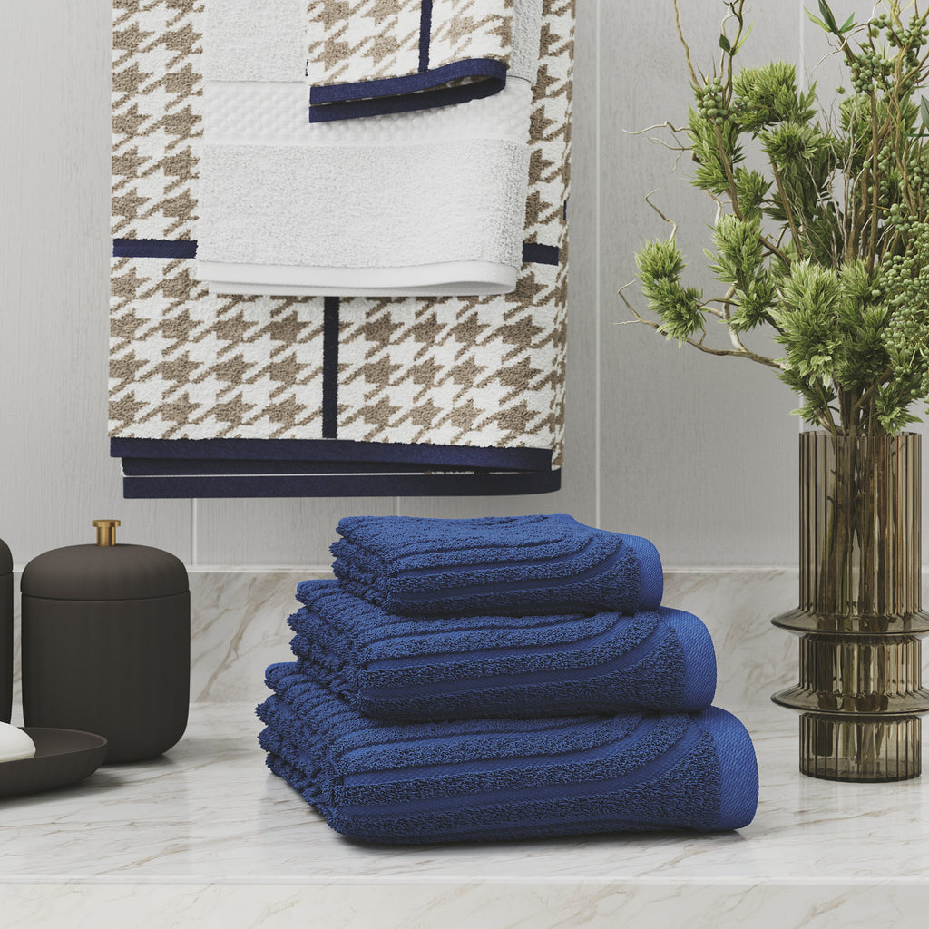 Beautiful by Drew Barrymore 6-Piece Textured Bath Towel Set, Soft 100% Cotton, Smokey Blue