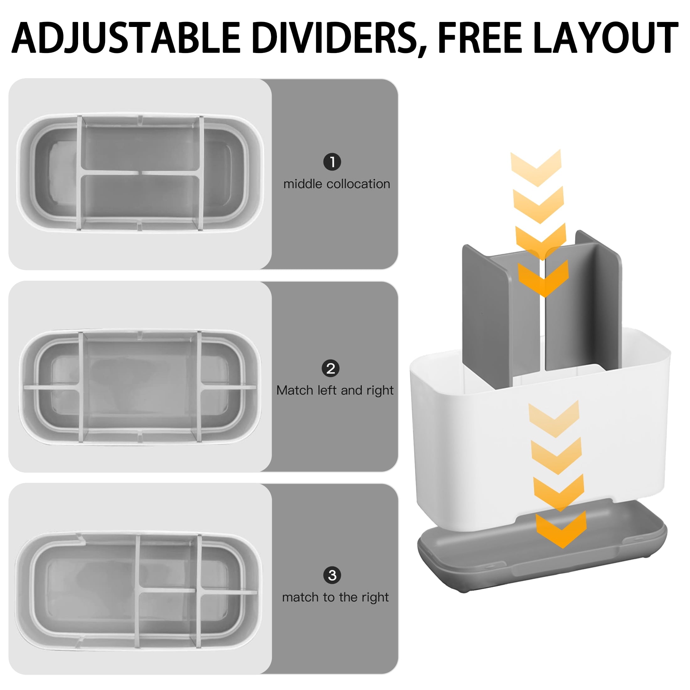 Aovky Toothbrush Holders for Bathrooms, Electric Toothbrush Toothpaste Holder with Adjustable Dividers and Drainage, 5 Slots Tooth Brush Holder Bathroom Accessories for Countertop Organizer, Gray