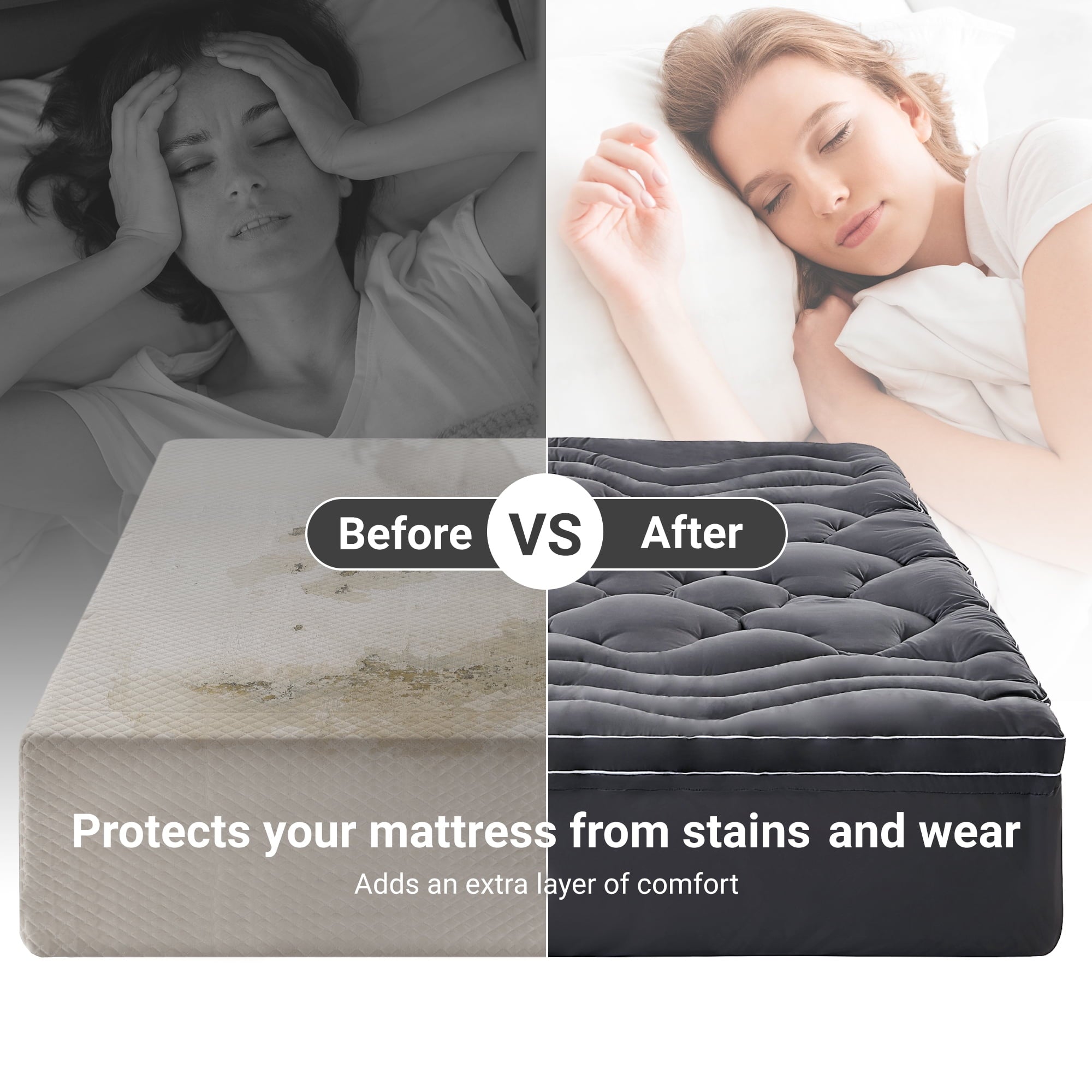 BDEUS Extra Thick Twin Mattress Topper, Cooling Mattress Pad Cover, Mattress Protector with 8-21 Inch Deep Pocket,Comfortable,Gray