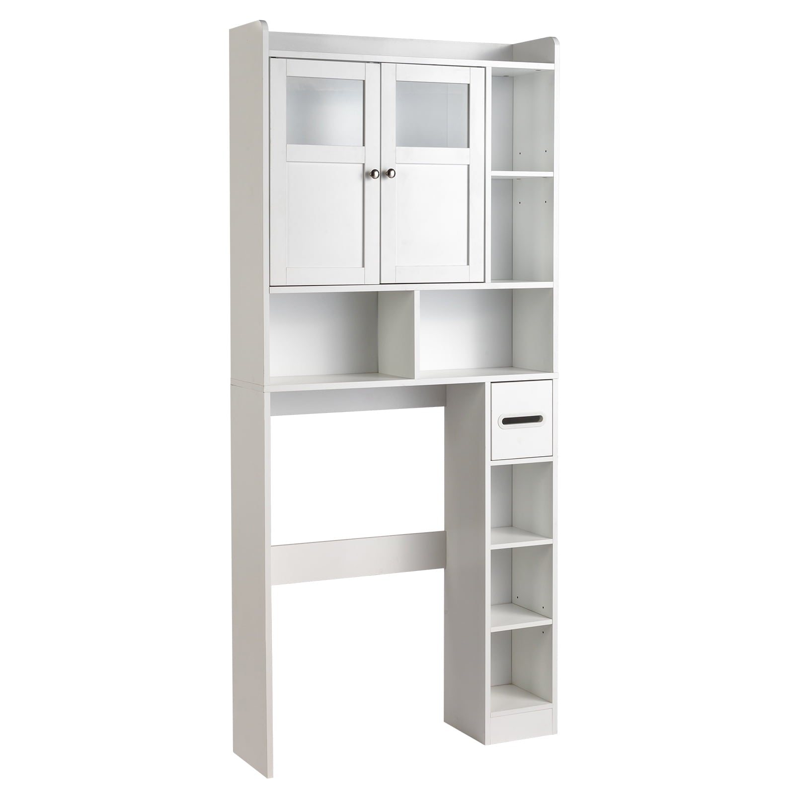 Zimtown Over the Toilet Bathroom Storage Cabinet with 2 Doors and 3 Storage Shelves& Side Storage, White